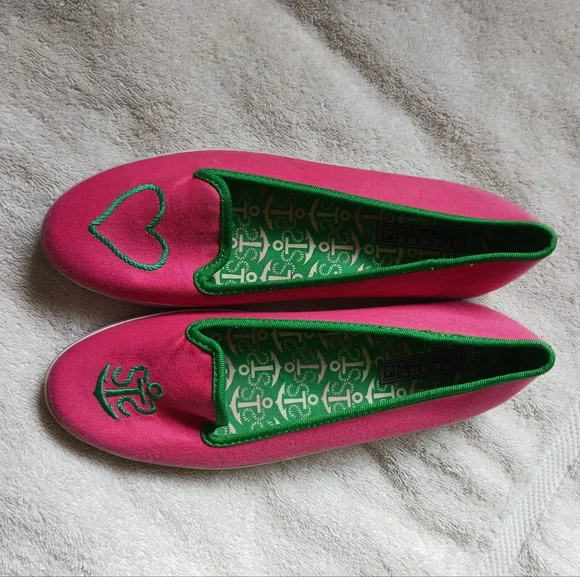 Sperry top sider Flats 7 pink heart nautical print - Picture 2 of 12